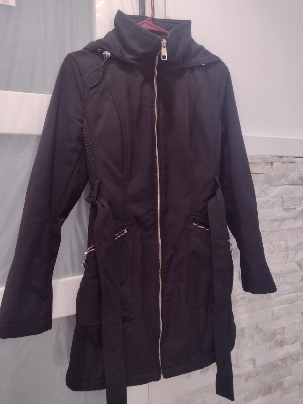 Guess Black Hooded Zip-Up Trench Coat